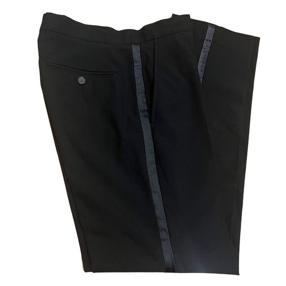 JF J. Ferrar Slim Black Tuxedo Pants w/ Satin Stripe Men’s 28/30